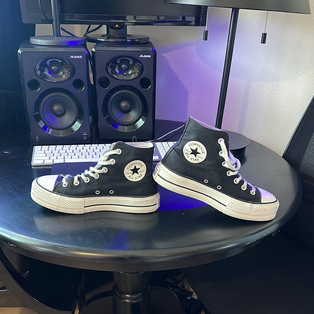Converse Custom Platform Black and White High-Top Sneakers